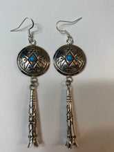Load image into Gallery viewer, Sterling silver &amp; Turquoise Concho blossom dangle earrings 4”