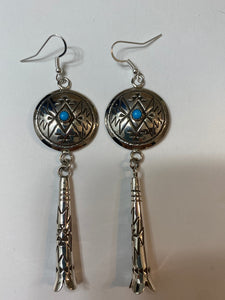 Sterling silver & Turquoise Concho blossom dangle earrings 4”