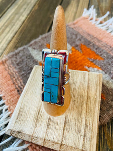 Navajo Sterling Silver & Turquoise Inlay Ring Size 6.5