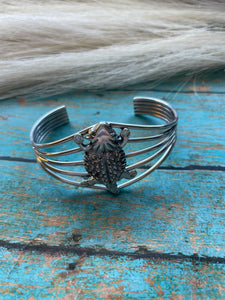Navajo Sterling Silver Horny Toad Cuff Bracelet Signed