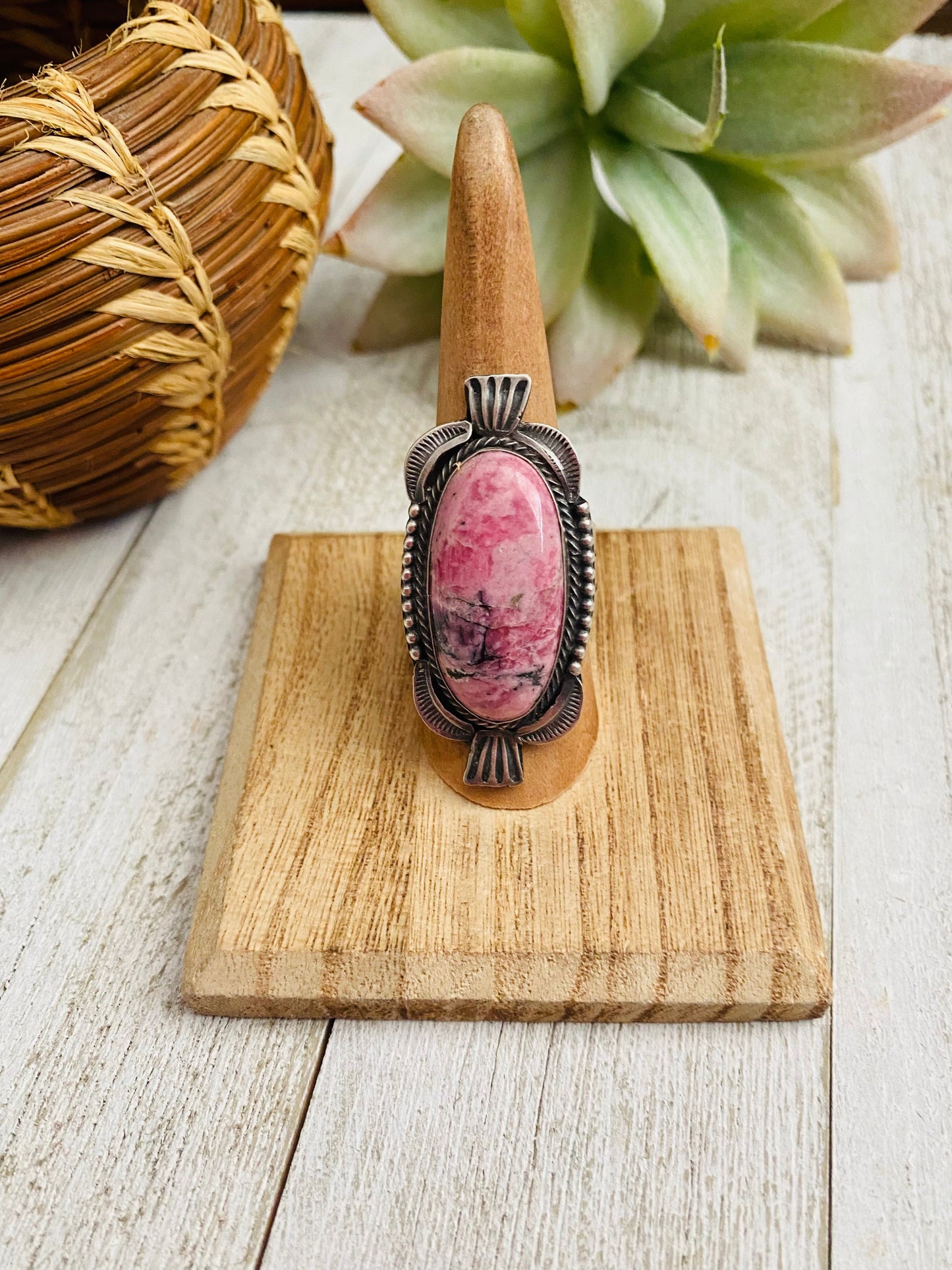 Navajo Rhodochrosite And Sterling Silver Ring Size 9 Signed