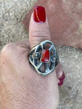 Load image into Gallery viewer, Vintage Navajo Sterling Silver Red Coral Ring Sz 13.5