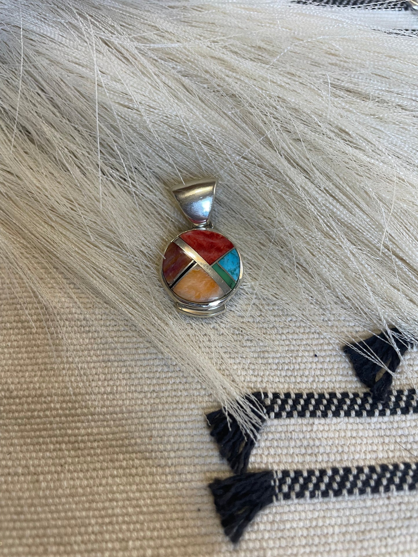 Navajo Multi Stone Inlay & Sterling Silver Circle Pendant