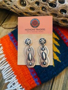 Navajo Sterling Silver Concho Dangle Earrings By Leander Tahe