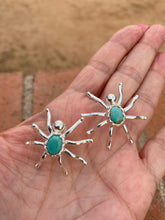 Load image into Gallery viewer, Natural Kingman Turquoise &amp; Sterling Silver Spider Stud Earrings