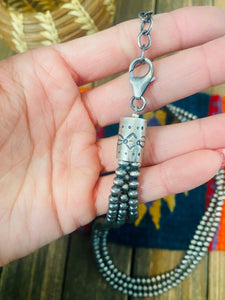 Navajo Sterling Silver Pearl 3mm Beaded 3 Strand Necklace 16”