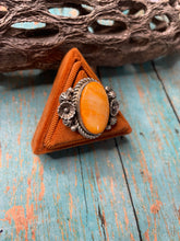 Load image into Gallery viewer, Old Pawn Navajo Sterling Silver &amp; Orange Spiny Ring Size 8.5