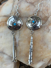 Load image into Gallery viewer, Sterling silver &amp; Turquoise Concho blossom dangle Flower earrings 4”