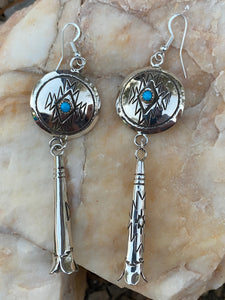Sterling silver & Turquoise Concho blossom dangle Flower earrings 4”