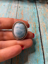 Load image into Gallery viewer, Old Pawn Navajo Sterling Silver &amp; Light Blue Larimer Ring Size 8.5