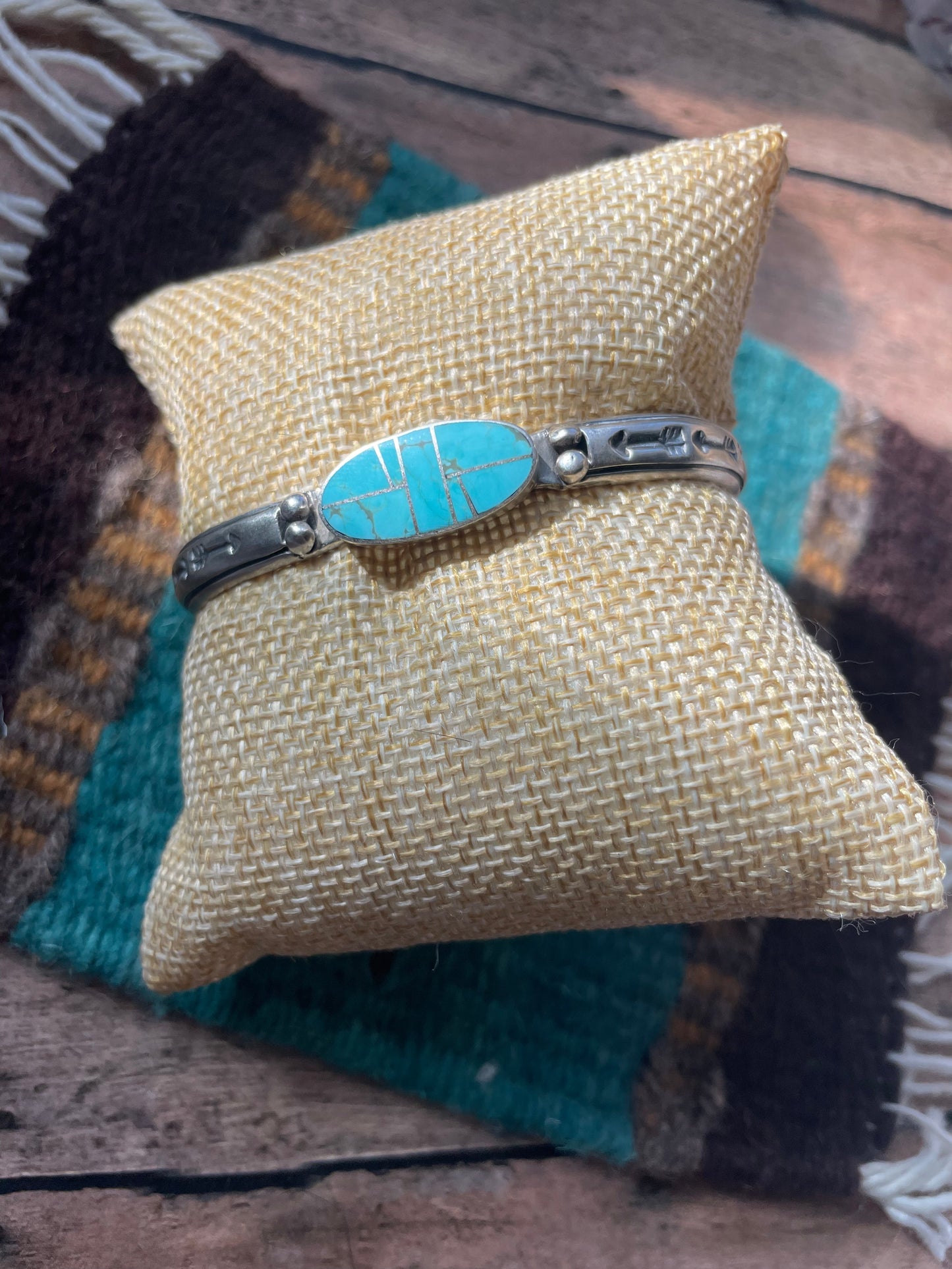 Navajo Handmade Sterling & Number 8 Turquoise Cuff