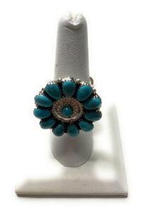 Navajo Turquoise And Sterling Silver Adjustable Flower Ring