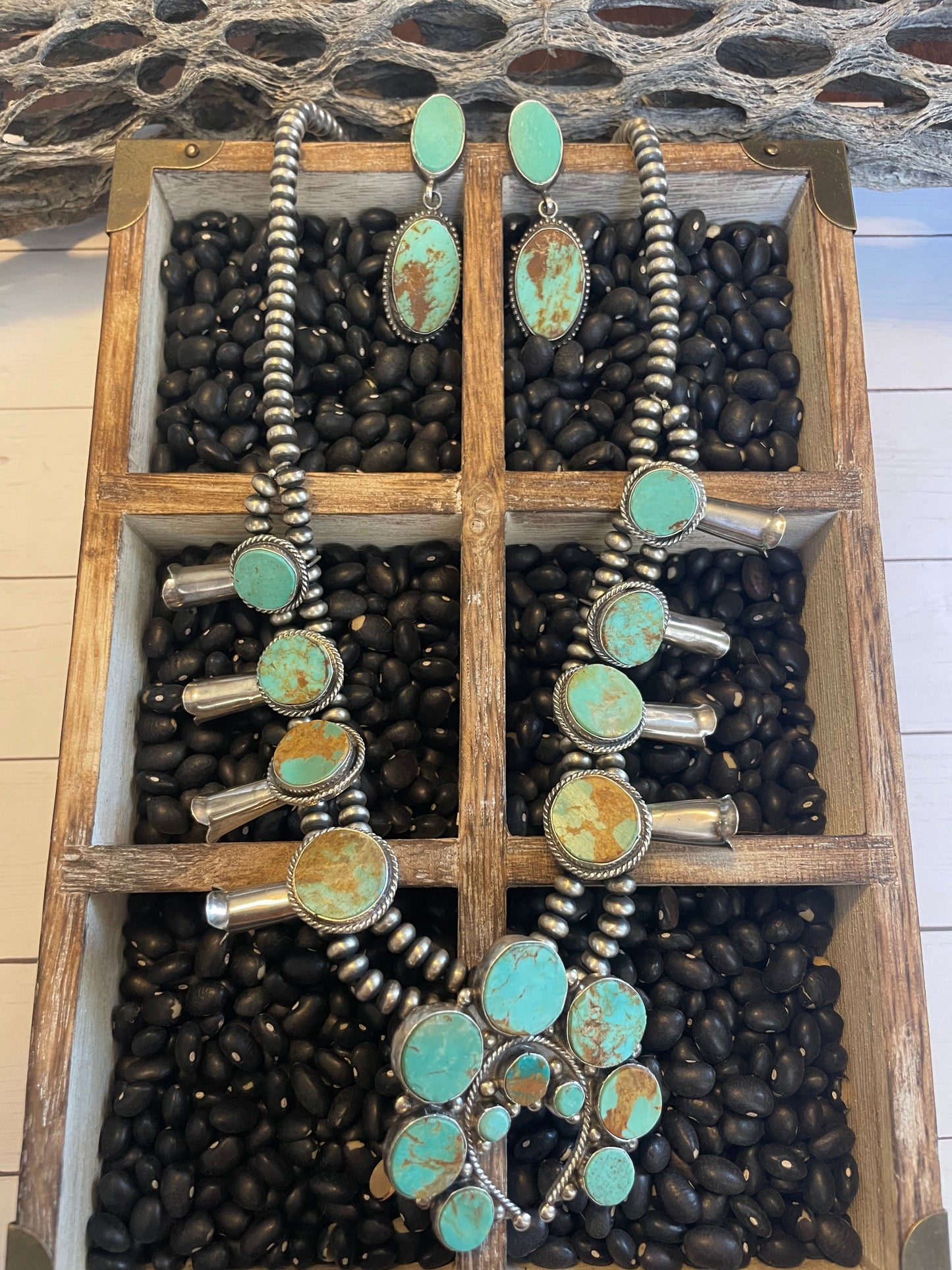 Turquoise Squash Blossom Set by the Navajo Artist Jacqueline Silver