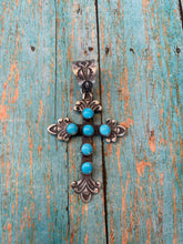 Load image into Gallery viewer, Kevin Billah Sterling Silver And Turquoise Cross Pendant Signed