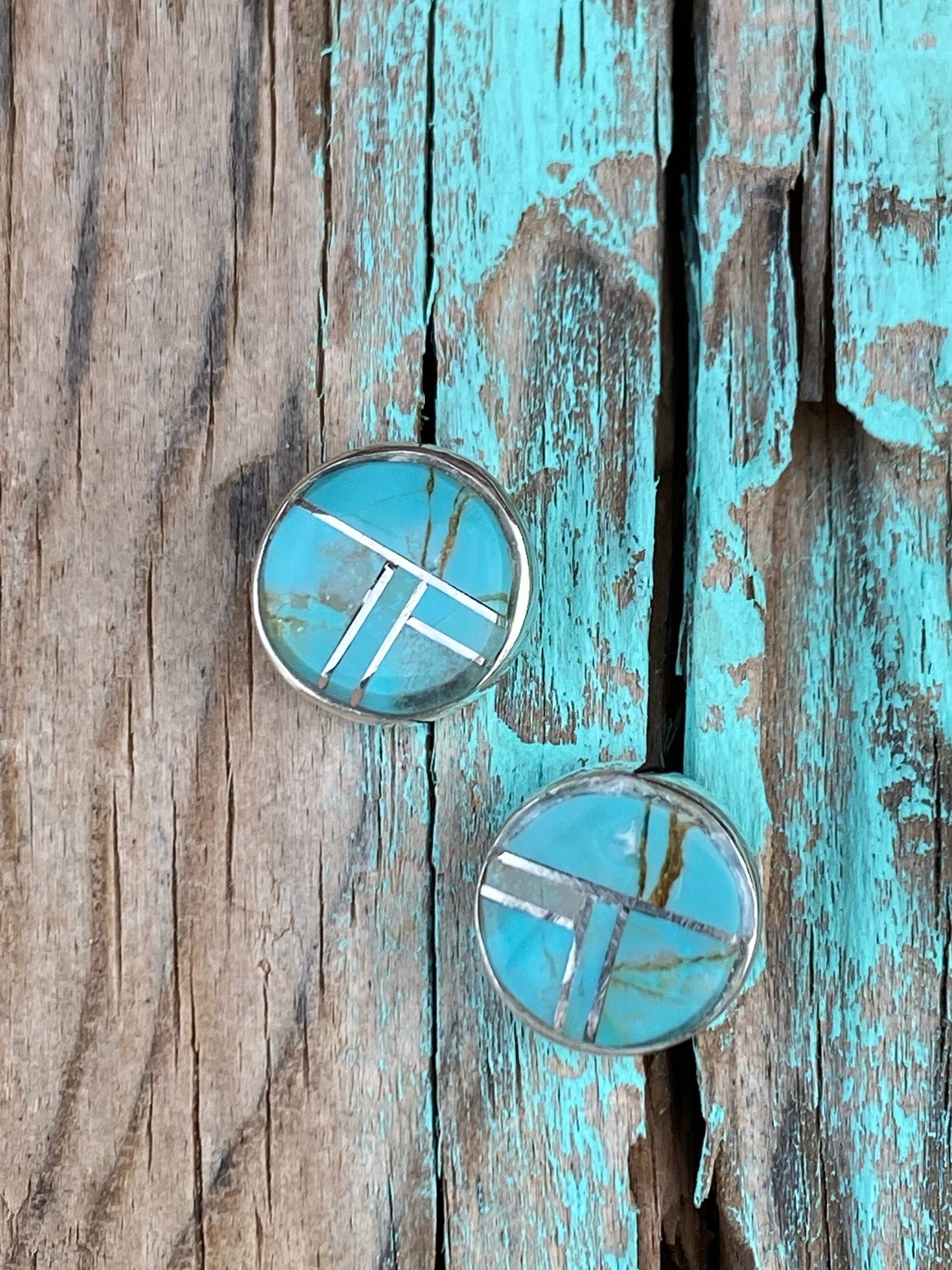 Navajo Turquoise & Sterling Silver button Stud Earrings set 1