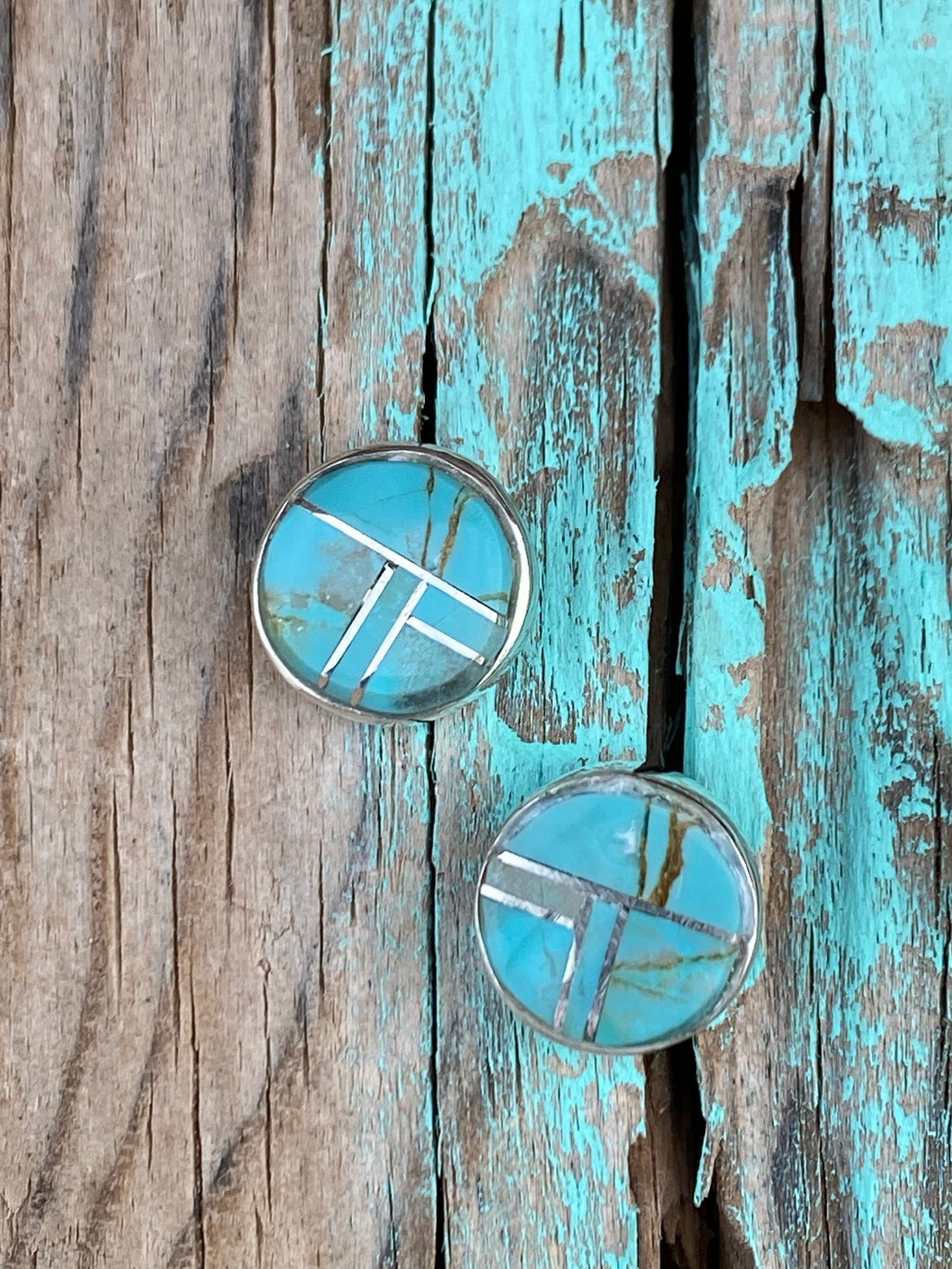 Turquoise & Sterling Silver button Stud Earrings