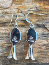 Load image into Gallery viewer, Navajo Turquoise, Onyx, Petrified Wood &amp; Sterling Silver Blossom Dangle Earrings