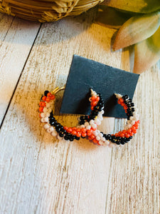 Navajo Handmade Beaded Hoop Earrings