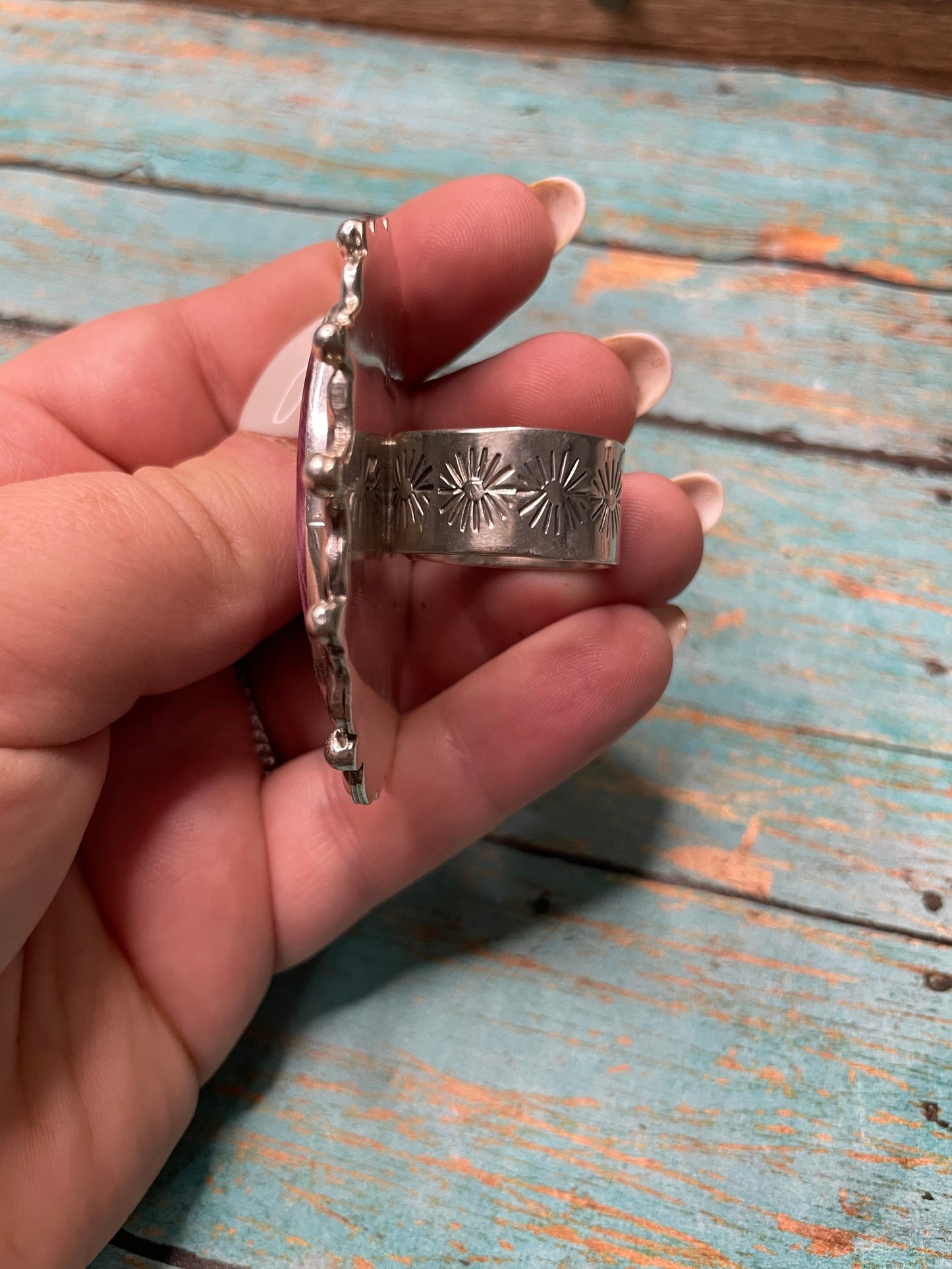 Navajo Spiny Sterling Silver Adjustable Ring Signed