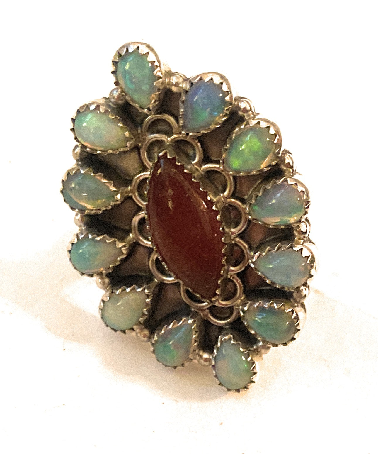 Handmade Sterling Silver, Agate & Opal Cluster Adjustable Ring