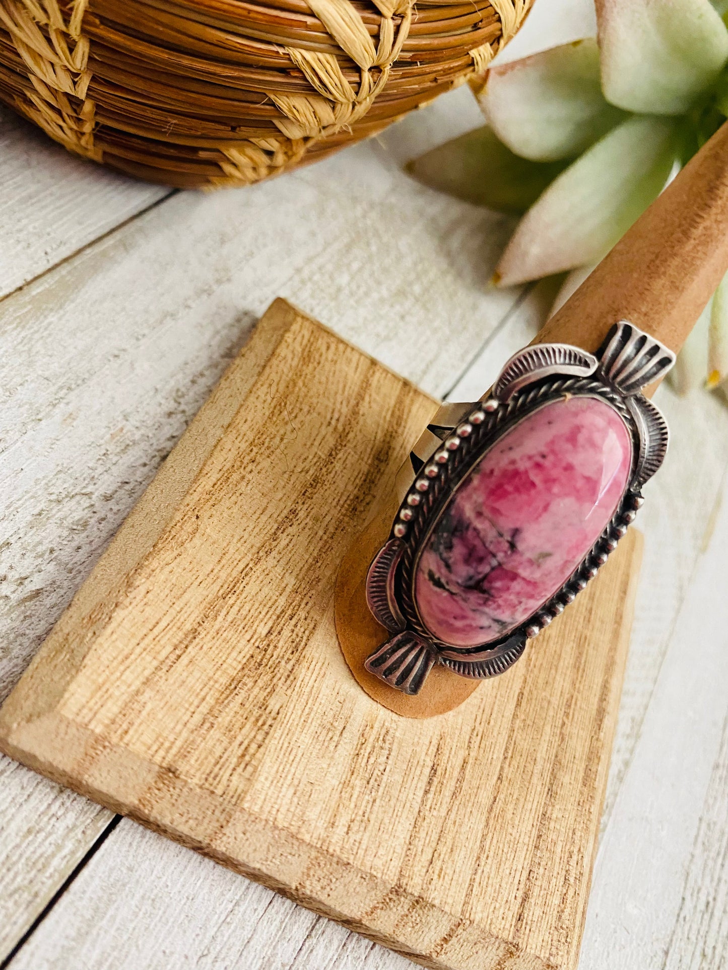 Navajo Rhodochrosite And Sterling Silver Ring Size 9 Signed