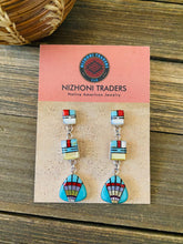 Load image into Gallery viewer, Sun Face Multi Stone And Sterling Silver Inlay Dangle Earrings