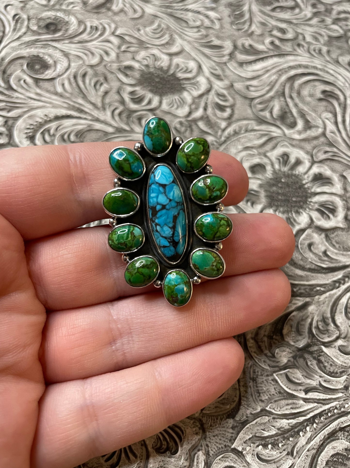 Navajo Turquoise and Sterling Silver Ring Size 8