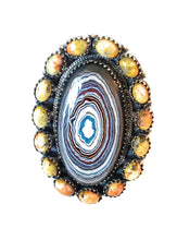 Load image into Gallery viewer, Handmade Sterling Silver, Fordite &amp; Orange Mohave Cluster Adjustable Ring