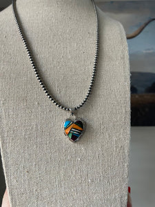 Zuni Sterling Silver And Multi Stone Inlay Pendant