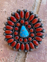 Load image into Gallery viewer, Shawn Cayatenito Cluster Turquoise &amp; Coral Sterling Silver Ring Sz 10 Signed