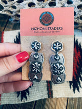 Load image into Gallery viewer, Navajo Sterling Silver Concho Dangle Earrings By Leander Tahe