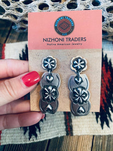 Navajo Sterling Silver Concho Dangle Earrings By Leander Tahe