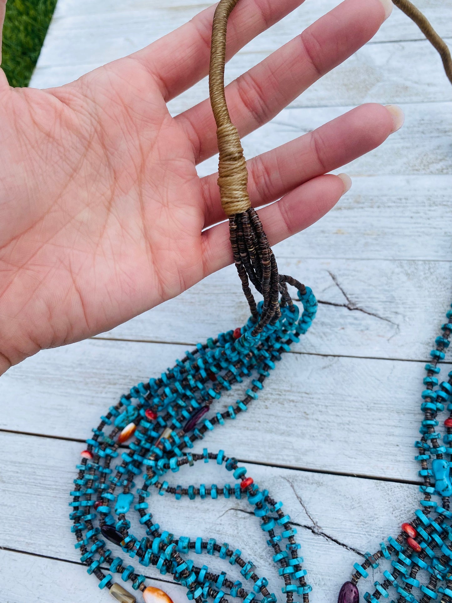 Navajo Turquoise, Spiny, Abalone & Heishi Eight Strand Beaded Necklace