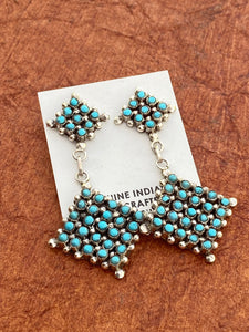 Zuni Sterling Silver & Snake Eye Sleeping Beauty Turquoise Dangle Earrings