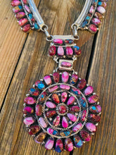 Load image into Gallery viewer, Navajo Sterling Silver &amp; Pink Dream Mohave Cluster Necklace Signed