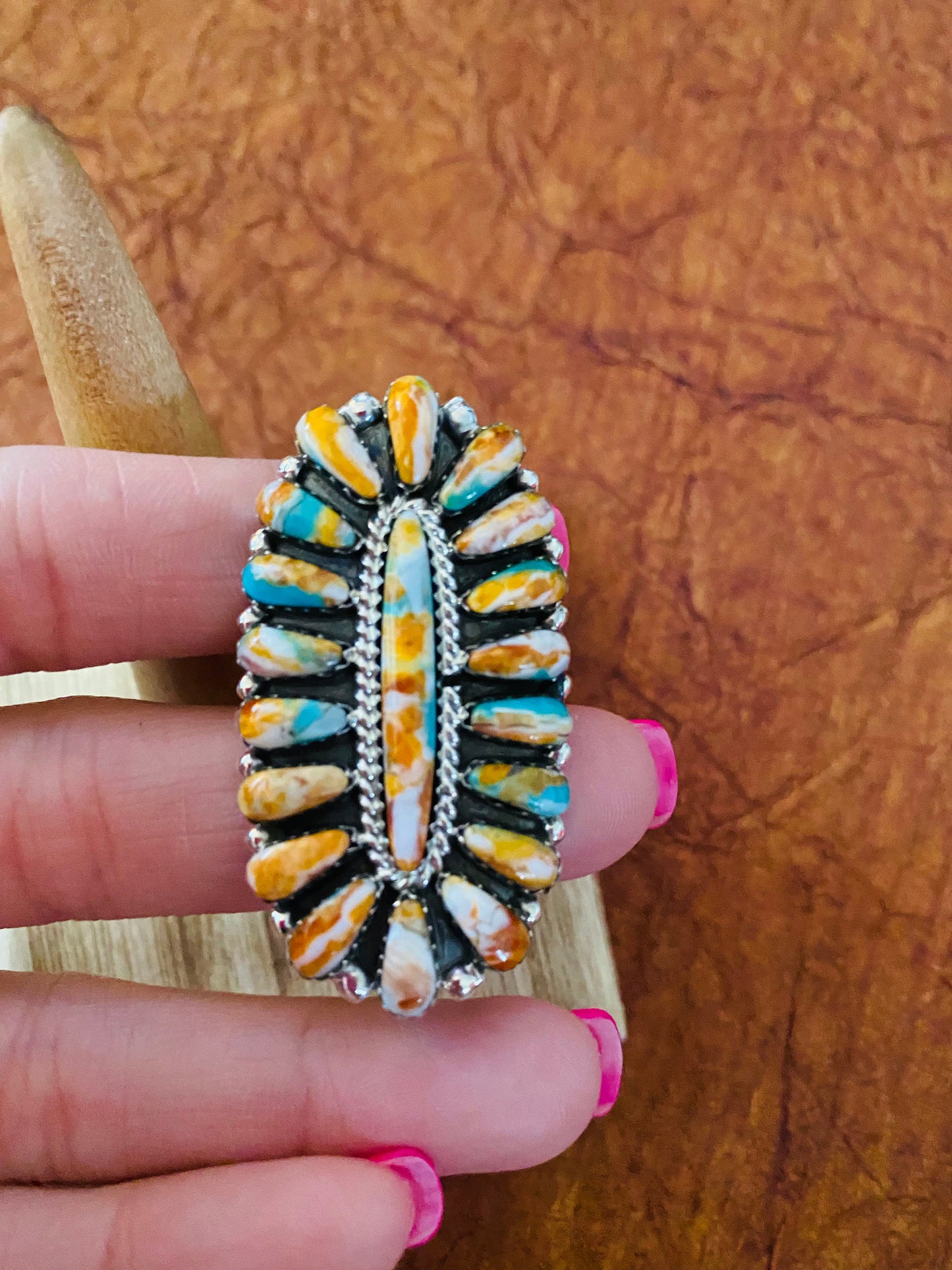 Navajo Sterling Silver & Natural Spice Mojave Cluster Ring