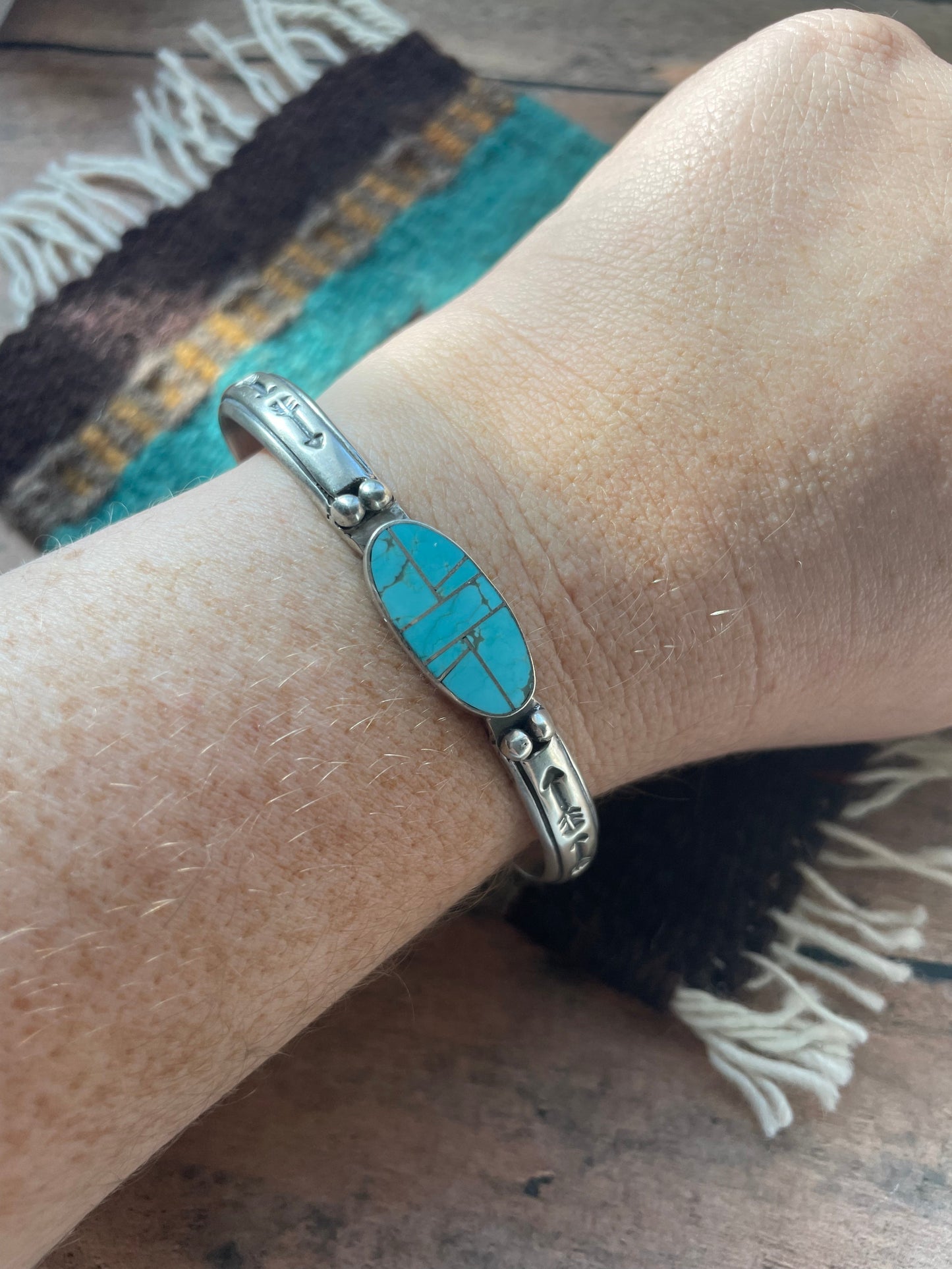 Navajo Handmade Sterling & Number 8 Turquoise Cuff