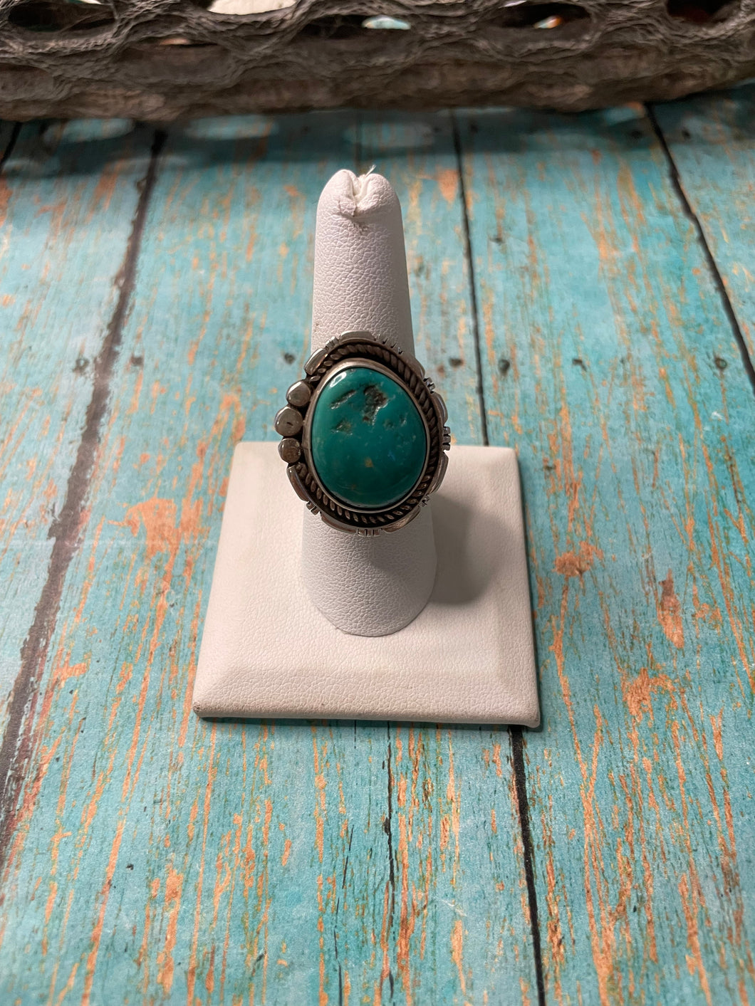 Old Pawn Navajo Sterling Silver & Turquoise Ring Size 8