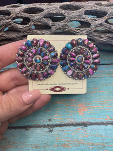 Navajo Sterling Silver Purple Dream Earrings Signed