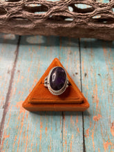 Load image into Gallery viewer, Old Pawn Navajo Sterling Silver &amp; Charorite Ring Size 8.5