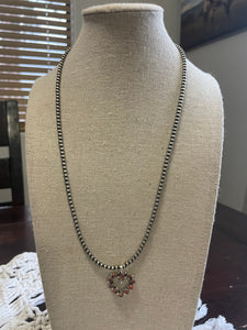 Zuni Sterling Silver & Red Fire Opal Heart Pendant