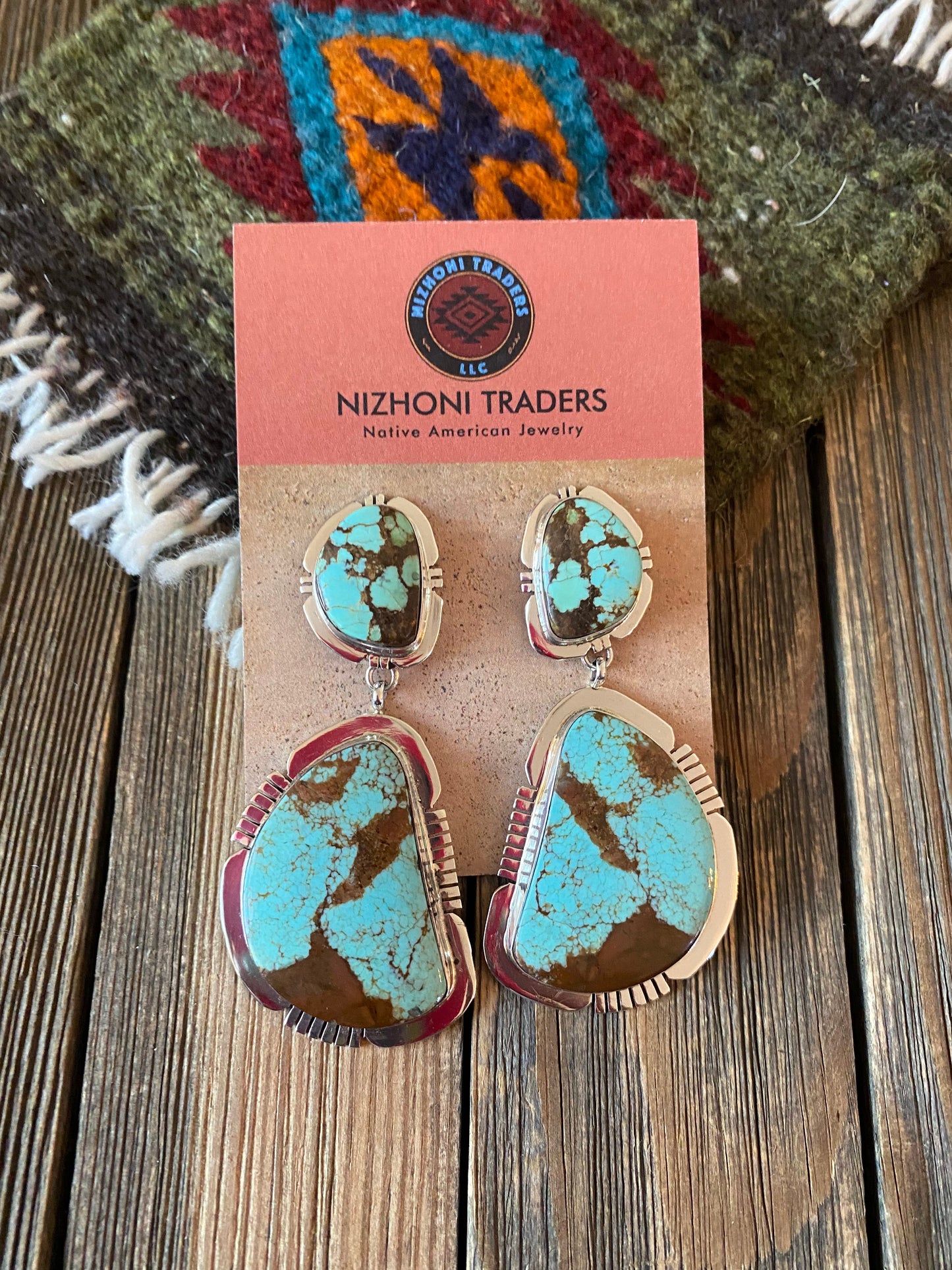 Navajo Number 8 Turquoise & Sterling Silver Dangle Earrings