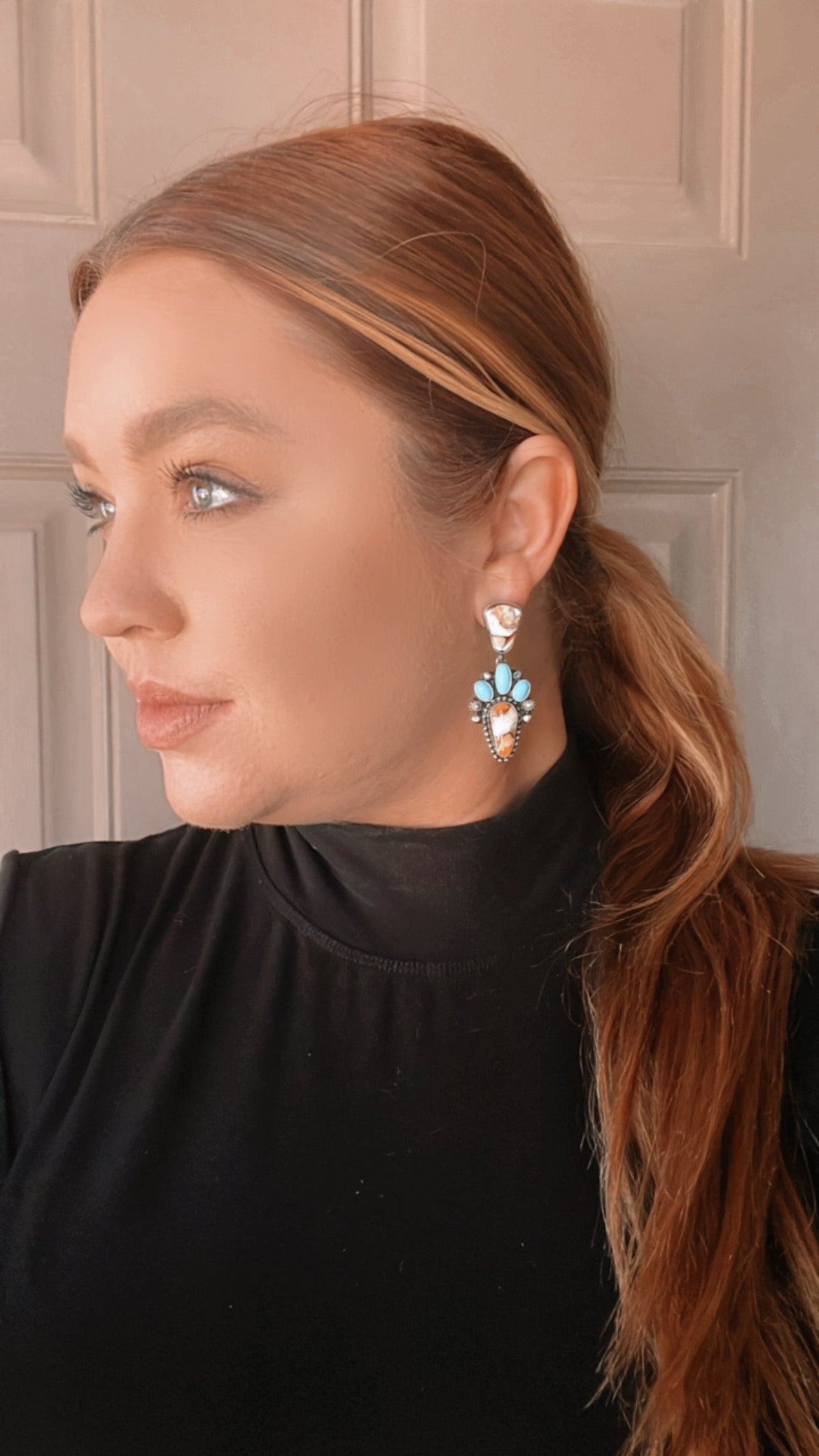 Navajo Spice, Turquoise & Sterling Silver Dangle Earrings Signed
