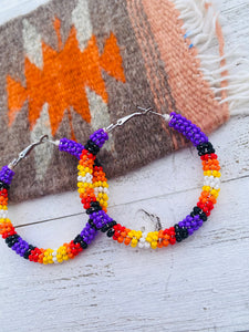 Navajo Handmade Beaded Hoop Earrings