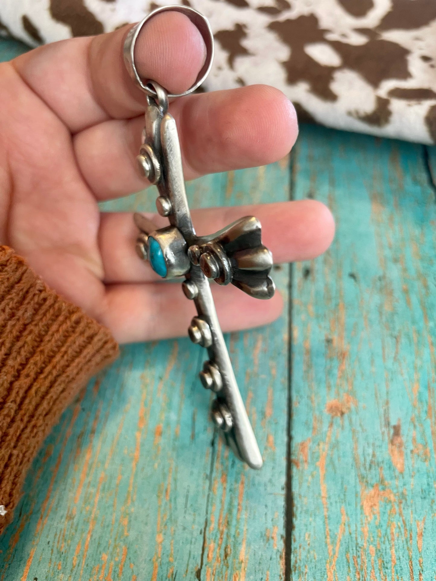 Navajo Sterling Silver & Turquoise Cross Pendant