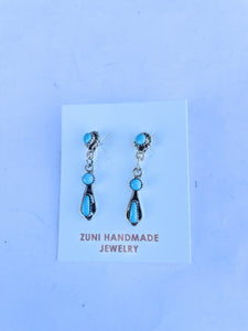 Zuni Sterling Silver And Turquoise Dangle Earrings