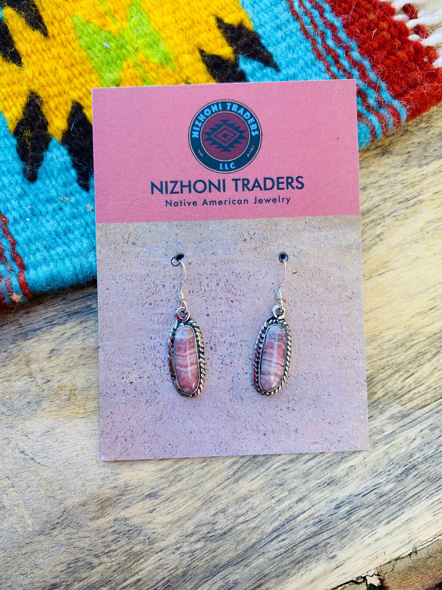 Navajo Sterling Silver & Rhodochrosite Dangle Earrings