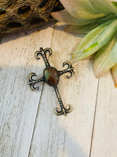 Load image into Gallery viewer, Navajo Sterling Silver &amp; Royston Turquoise Cross Pendant By Martha Cayatineto