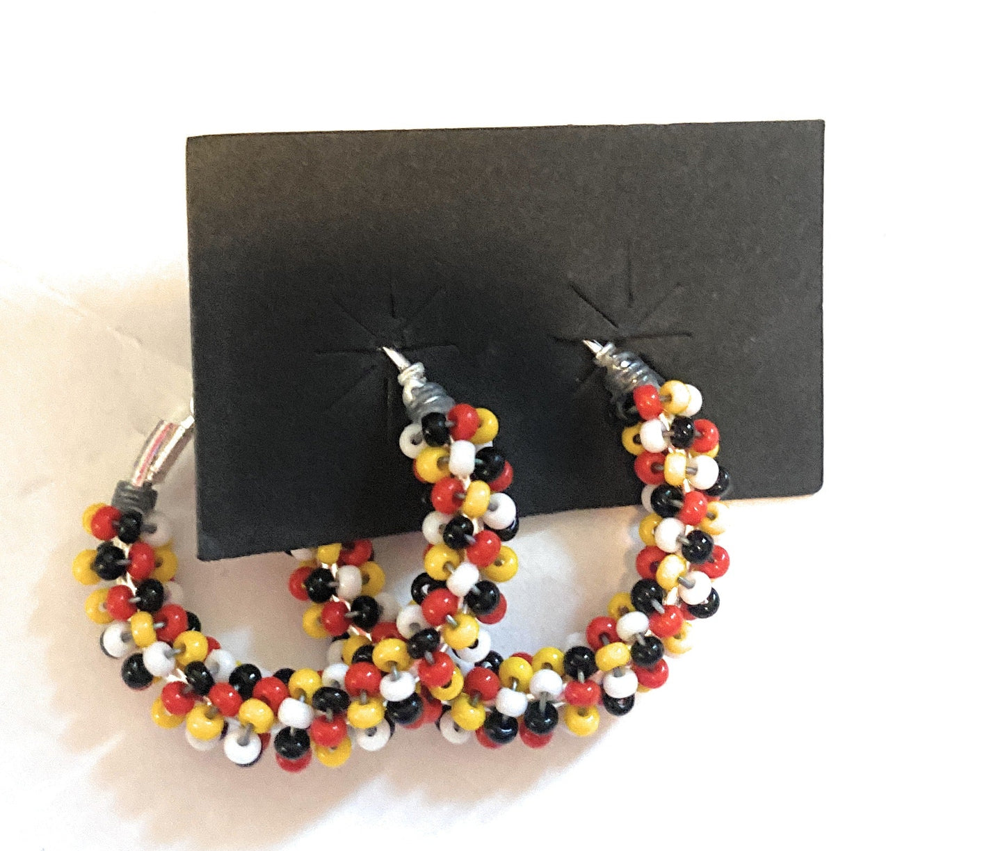 Navajo Handmade Beaded Hoop Earrings- Multi