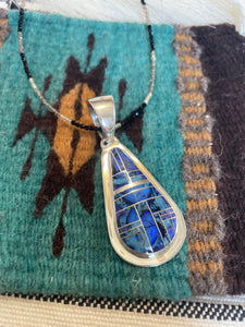 Navajo Sterling Silver & Blue Opal Inlay Pendant